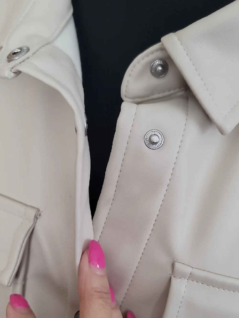 Kensie Light Cream Faux Leather Shacket - Picture 3 of 11